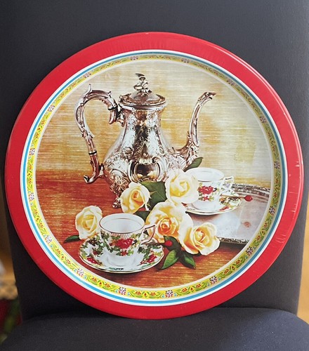 Vtg tin metal serving tray - vtg,
