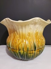 BRETBY ART POTTERY JARDINIERE c.1890 Yellow Green Majolica England Garden Vase