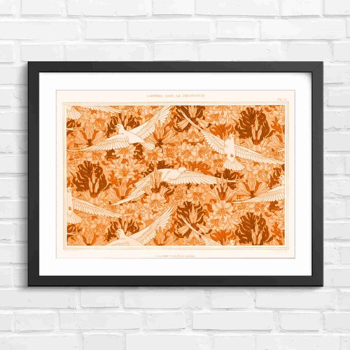 Art nouveau doves and lilies - art,