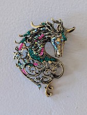 Unicorn Horse Head Brooch Rhinestone Crystal 