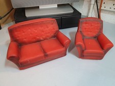 Vintage 1970s Pedigree Sindy Red  Settee Sofa & Armchair  Scene Setters