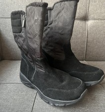 Lands' end Women’s Black Quilted Suede Sherpa Lined Zip Winter Snow Boot 6.5