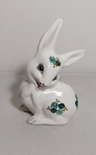 VINTAGE QUIRKY KITSCH BUNNY RABBIT CERAMIC COTTON WOOL DISPENSe HOLDER BLUE #CC9