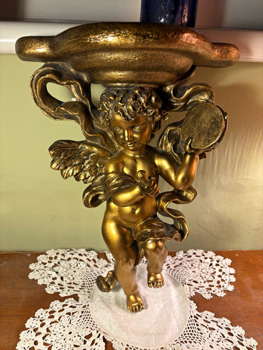 Gold angel cherub wall plaque - gold,
