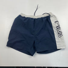 Men’s FILA Vintage Blue & White Spellout Swimming Shorts , Size M