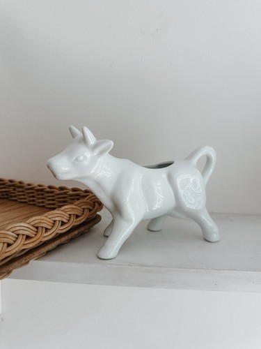 Vintage white ceramic cow - white,