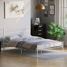 SALE Metal Bed 4ft6 Double Steel Frame Headboard Modern Bedroom Furniture White