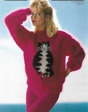 knitting pattern ladies cat motif jumper chunky sweater sizes 32-38 in
