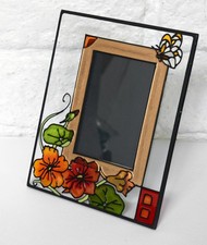 Beautiful Stained Glass Floral Photo / Picture Frame - Freestanding. Butterfly