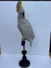 Cast Resin Cockatoo Parrot ? Statue On A Wood Perch Farmhouse Cottage Core