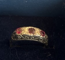 Antique Victorian Silver & Garnets Gypsy Trilogy Ring Size M