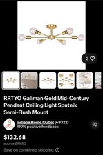 Modern Sputnik Chandelier Light Fixtures 6-Light Semi Flush Mount Ceiling Light