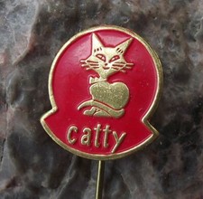 Antique Catty Beautiful Female Cat Kitten Pussy Painted Red Enamel Pin Badge