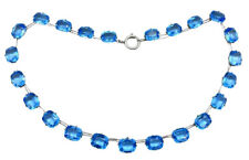 Antique Art Deco 1920  Sterling Silver Topaz Paste Riviere Bezel Choker Necklace