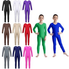 UK Kids Girls Long Sleeve Dance Gymnastics Leotards Catsuit Jumpsuits Sportswear