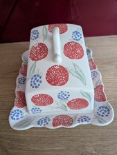 Ceramic Large Cheese Dish With Lid Possibly Hand Painted Fruit And Berry Design