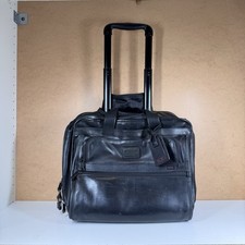 TUMI Alpha Leather 2 Wheel Black Rolling Briefcase Suitcase Luggage 96102DH