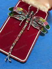 Large Crystal Enamel RAINBOW DRAGONFLY BROOCH Shawl Pin Vintage Style Jewellery