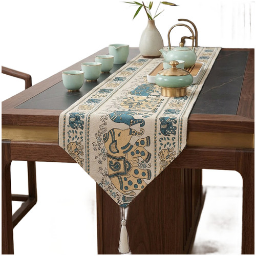 Blue chenille table for runner - blue,