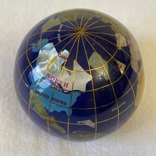 VTG World globe paperweight 3” Inch Diameter : With Mother Of Pearl Inlay. Ex/c