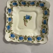 Vintage George Jones & Sons Crescent China Blue Rose Trinket Dish Scalloped