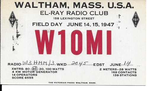 Qsl 1947 waltham radio - qsl,