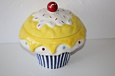 11 Inches Tall Cupcake Ceramic Cookie Jar Container, Multi-Coloured Hand Painted