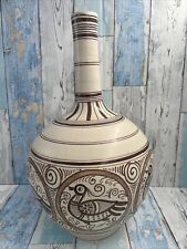 La Menora Talavera- Large Spanish Bottle Vase-Bird Motifs-Cream & Brown-41 cm