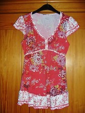 NICE RED HERRING PINK FLOWER/DITSY FLOWER PRINT TUNIC TOP,FRILL CAP SLEEVES,SZ 8