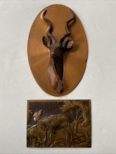 Vintage Antelope Head Copper Wall Plaque & Copper Picture