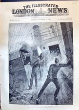 Old Print 1899 War Ship Stormy