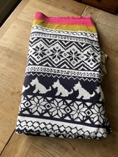 Joules Dog Striped 100% Cotton Navy Mustard White Bed  Blanket Throw 140 X 230