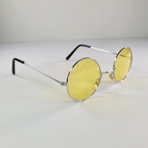 Round yellow lens silver - round, metal