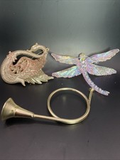 Hanging Christmas Tree Decorations Swan Dragonfly & French Horn Set Glitter & Go