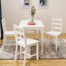 Small White Wooden Dining Table And 4 Chairs Set Kitchen Room Rustic Pine