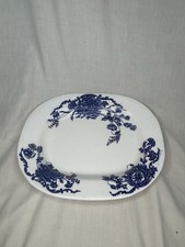 Vintage Oval Platter Pountney & Co. Bristol England Blue and White Floral Design