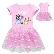 2025 Girls Bingo Bluey Print Dress Skirt Birthday Party Cosplay Fancy Dress