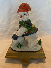 Vintage Cast Iron Weighted Christmas Stocking Hanger Fireplace Mantle - Snowman