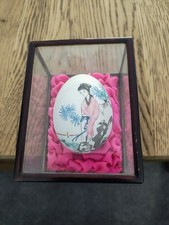  Oriental Hand Painted with flowers, Decorative Egg in Glass Case