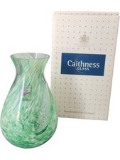 Caithness Glass Green Swirl Vase Handmade in Scotland with Box