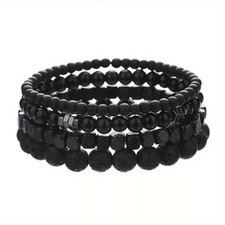 4pcs Set Men's Black Beaded