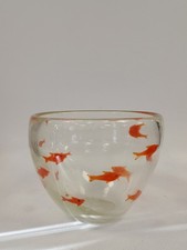 Murano Style Hand Blown Glass Bowl with Orange Fish Design - Unique Art Piece