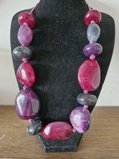 Chunky Knotted Beaded Necklace, Reds, Purple And Grey Marbled Beads