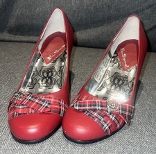 BEN SHERMAN Red Tartan leather shoes heels Size 5 Mod