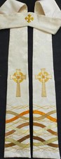 NEW Handmade white brocade  clergy stole with Celtic crosses