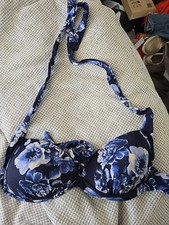 Joules Sz 14 Halterneck Blue Floral  Bikini Top