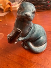 Vintage Poole Pottery Otter With Fish In Teal 11cm Height Excellent Condition
