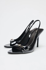 Zara black patent open toe - black,