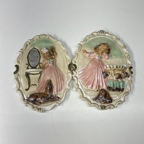Vtg chalkware wall plaques - wall,