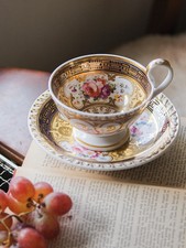 Antique Ridgway English Porcelain Tea Cup And Saucer 1830s Painted Flowers